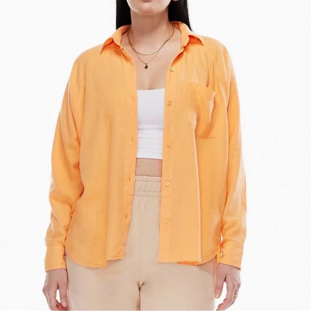 Aritzia Wilfred Relaxed Linen Button-Up Shirt Peach Orange – Size XS